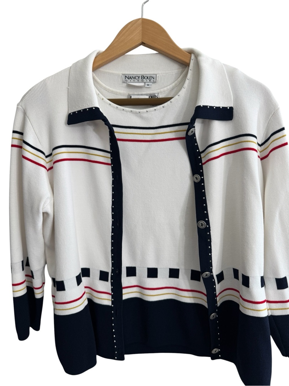 Vintage Nancy Bolen City Girl Knit Sweater Tank Set Nautical Medium